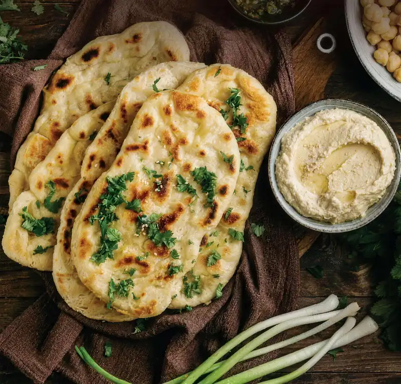 Garlic naan and hummus at Gul Cafe, Dubai Investment Park