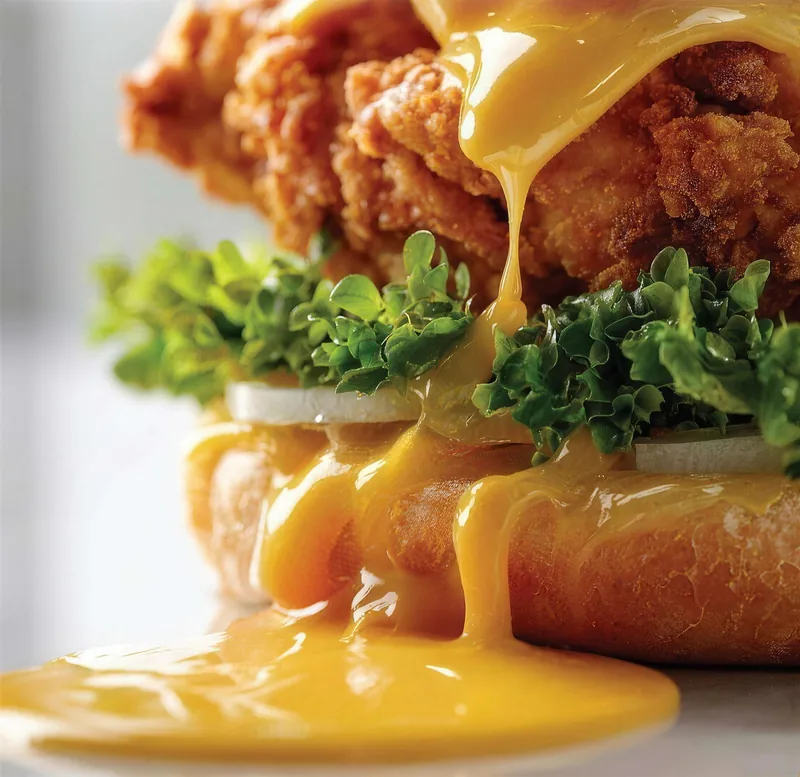 Crispy chicken burger with melted cheese at Gul Cafe, Dubai Investment Park
