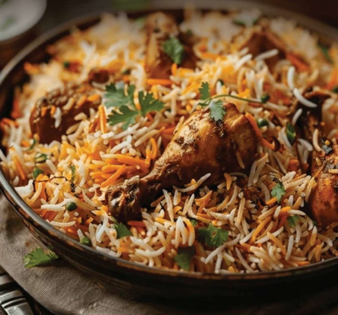 Chicken biryani with saffron basmati rice at Gul Café, Dubai Investment Park