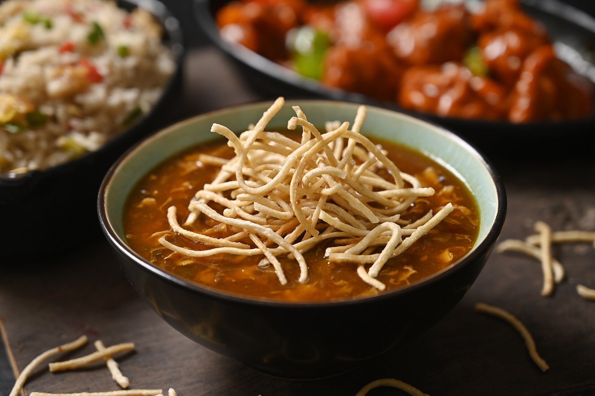 Bowl of manchow soup at Gul Café, Dubai Investment Park