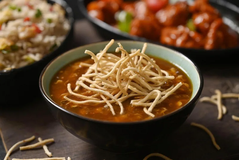 Bowl of manchow soup at Gul Cafe, Dubai Investment Park