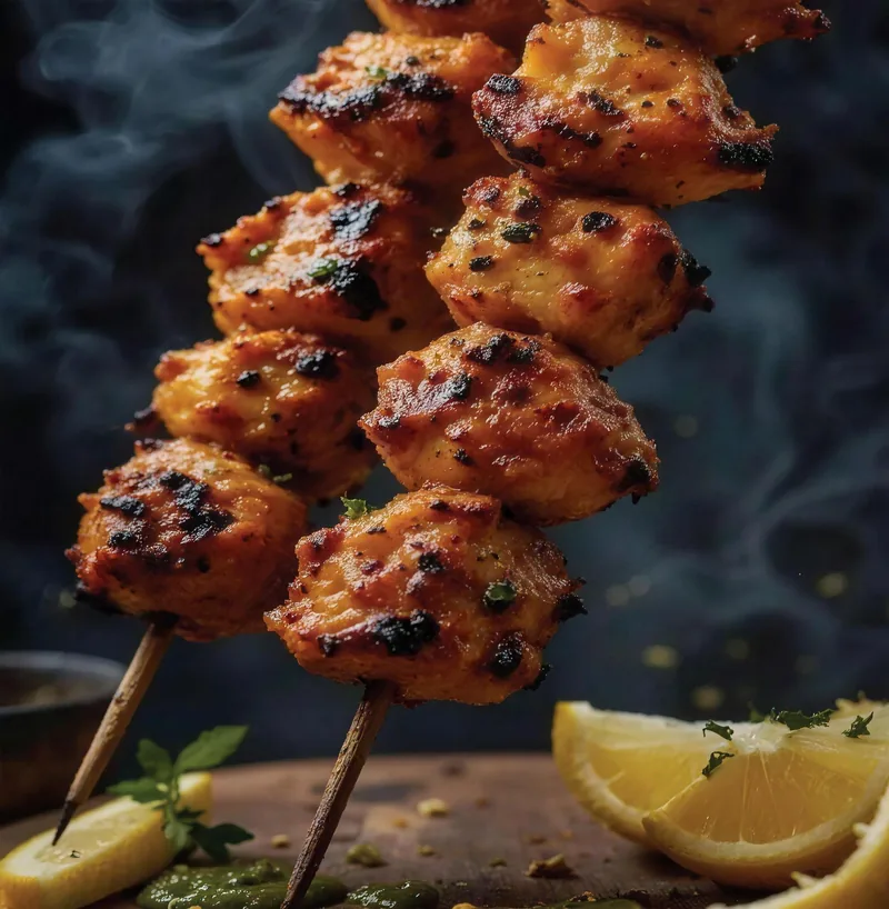 Charcoal-grilled chicken tikka skewers at Gul Cafe, Dubai Investment Park